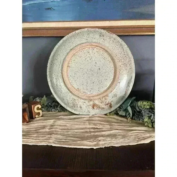 16” Stoneware‎ coffee table plate speckled tan terracotta glazed decorative bowl - Picture 2 of 7